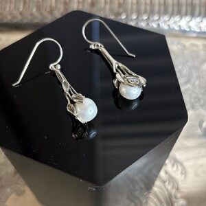 Elegant Silver and White Pearl Earrings